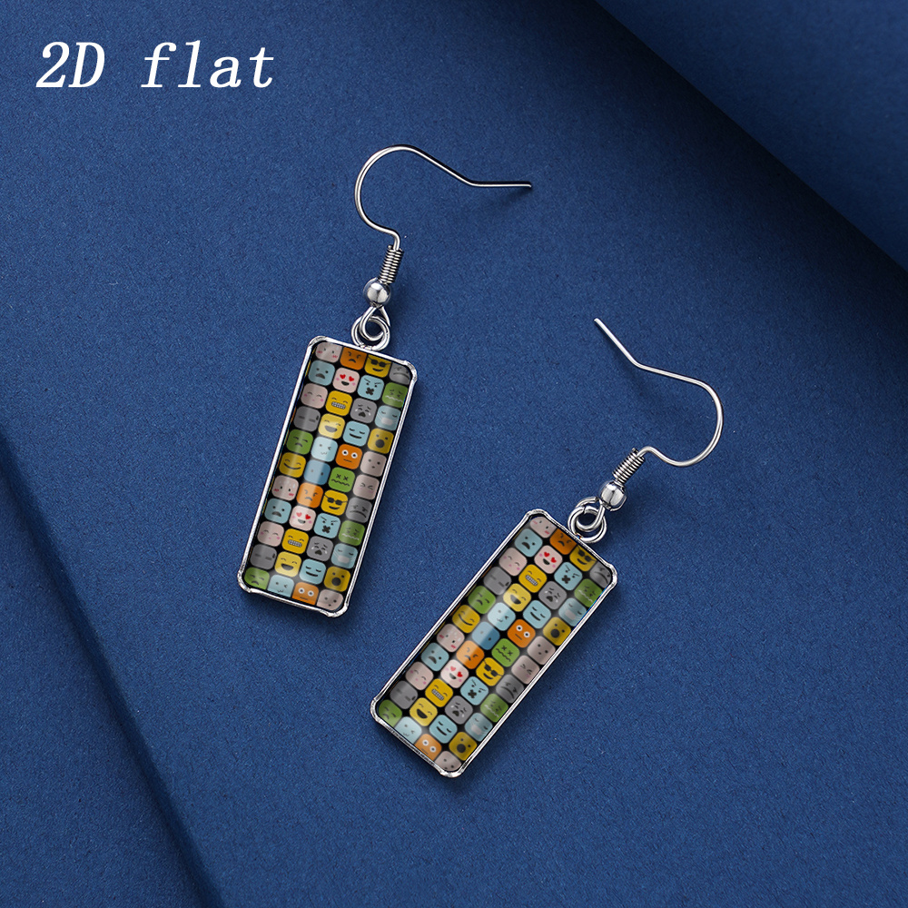 Macaron Colorful Square Pattern Glass Earrings, Gift for Her